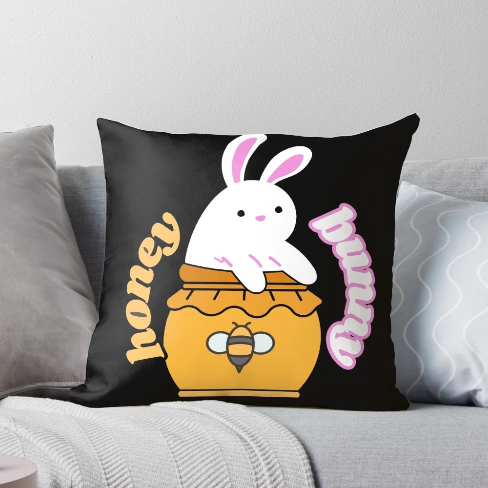 A soft, plush pillow featuring a cute honey bunny design, perfect for couples and sweethearts.