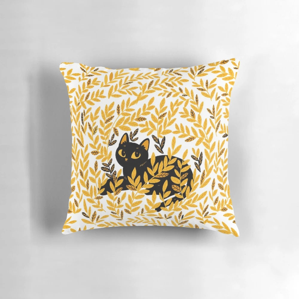Soft and plush honey-colored pillow with autumn leaves design