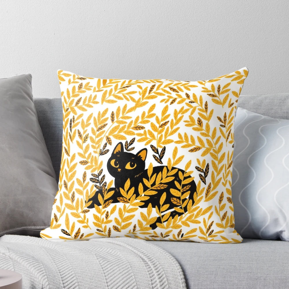 Soft and plush honey-colored pillow with autumn leaves design