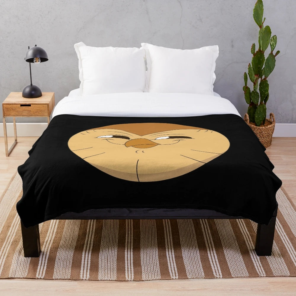 Hooty the Owl from The Owl House cartoon featured on a soft, fluffy plush blanket