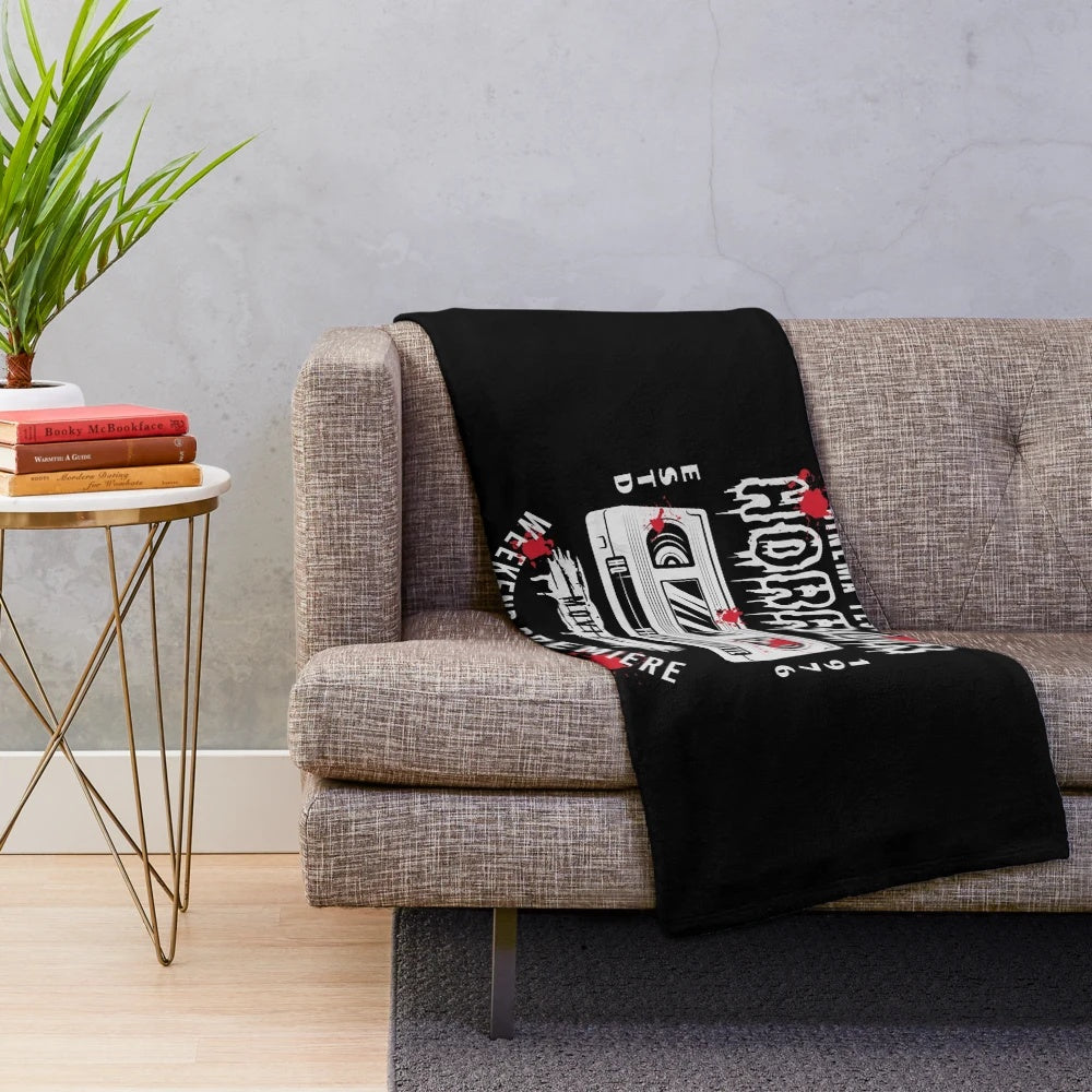 Plush horror movie blanket featuring vintage and indie cinema imagery