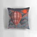 Soft, plush pillow featuring a whimsical hot air balloon design in shades of red, blue, and gold.
