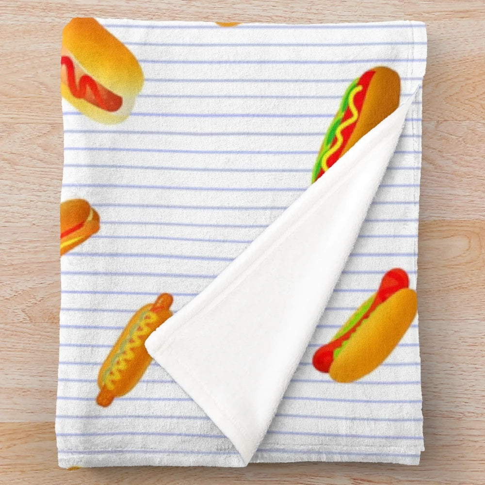 Plush blanket with a fun hot dog pattern design