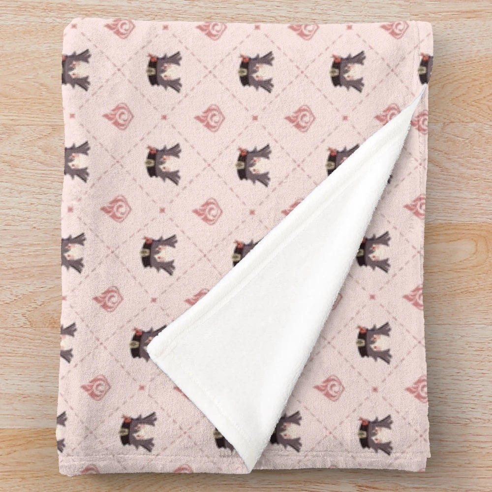 Genshin Impact Hu Tao inspired plush blanket with cute character pattern