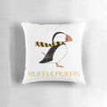 Hufflepuff themed puffin shaped throw pillow in yellow and black colors