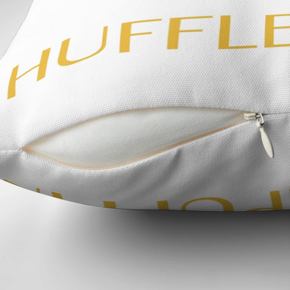 Hufflepuff themed puffin shaped throw pillow in yellow and black colors