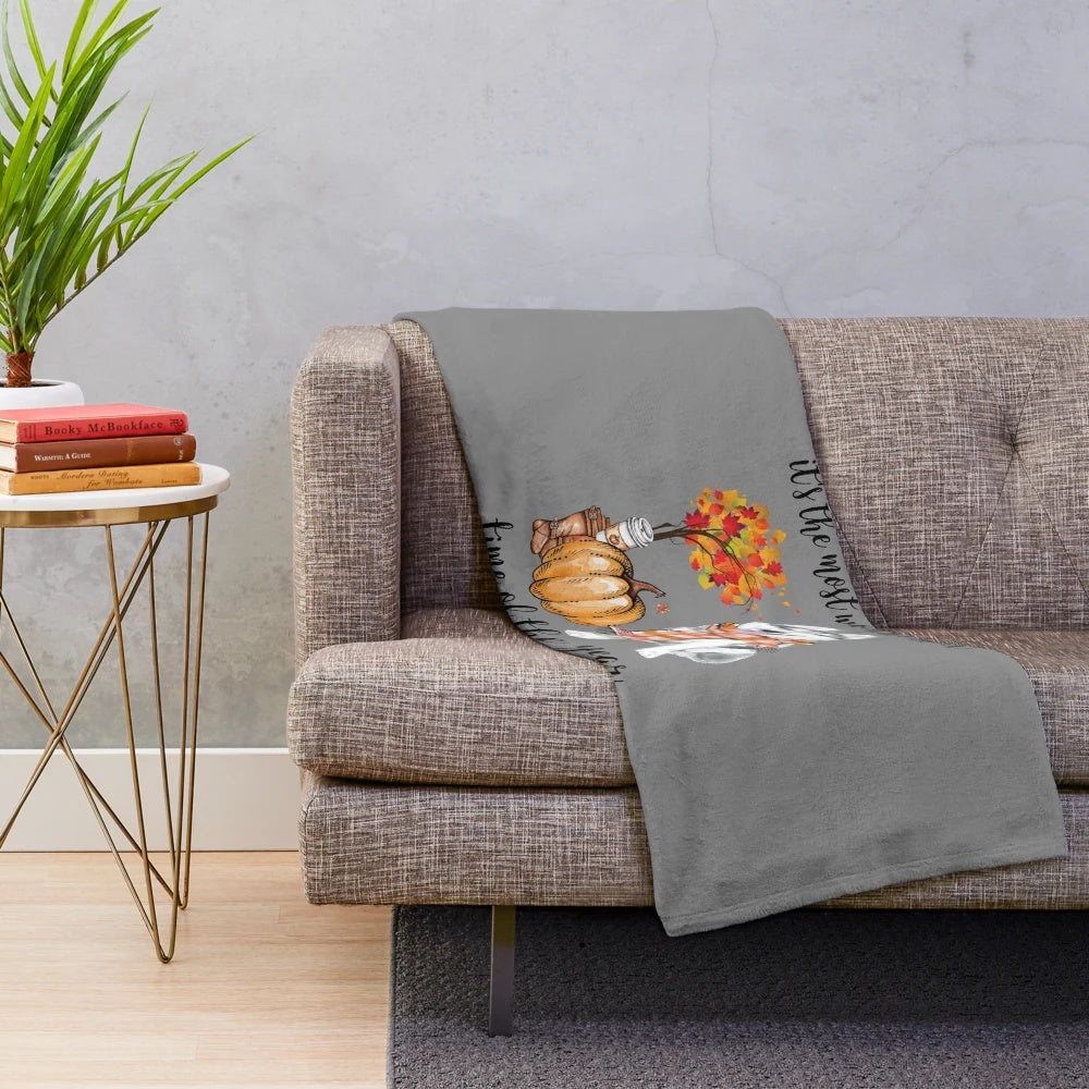 Husky and autumn themed plush blanket for dog lovers
