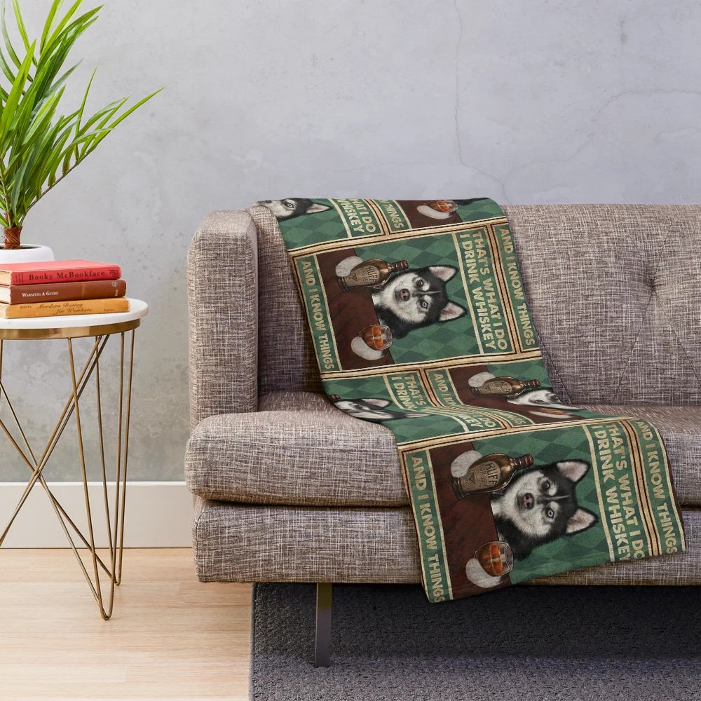 Husky dog plush blanket with funny drinking quotes