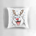 Festive Husky Rudolph Pillow with Snow and Snowflakes