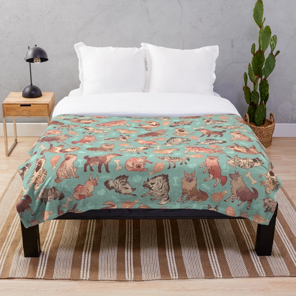 Soft and fluffy plush blanket with a hyena pattern design