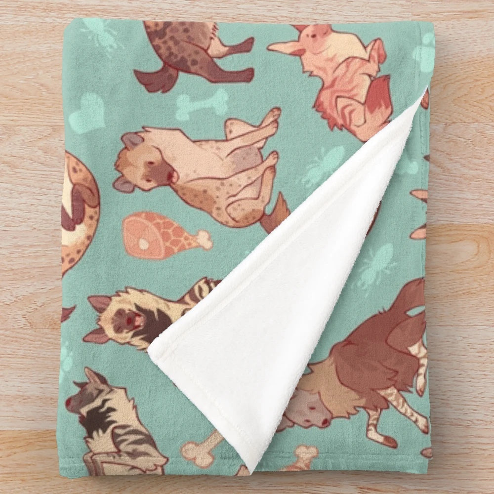 Soft and fluffy plush blanket with a hyena pattern design
