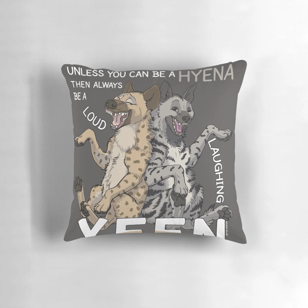 A decorative black and white hyena print pillow for a fun and stylish home accent.