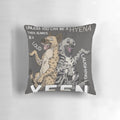 A decorative black and white hyena print pillow for a fun and stylish home accent.
