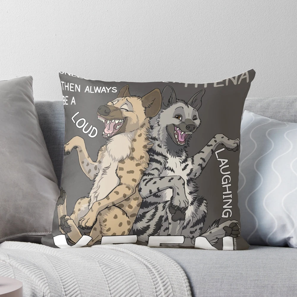 A decorative black and white hyena print pillow for a fun and stylish home accent.