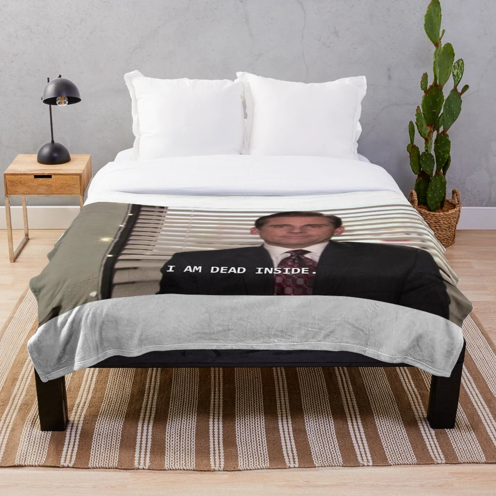 Plush blanket with 'I Am Dead Inside' quote from The Office TV show