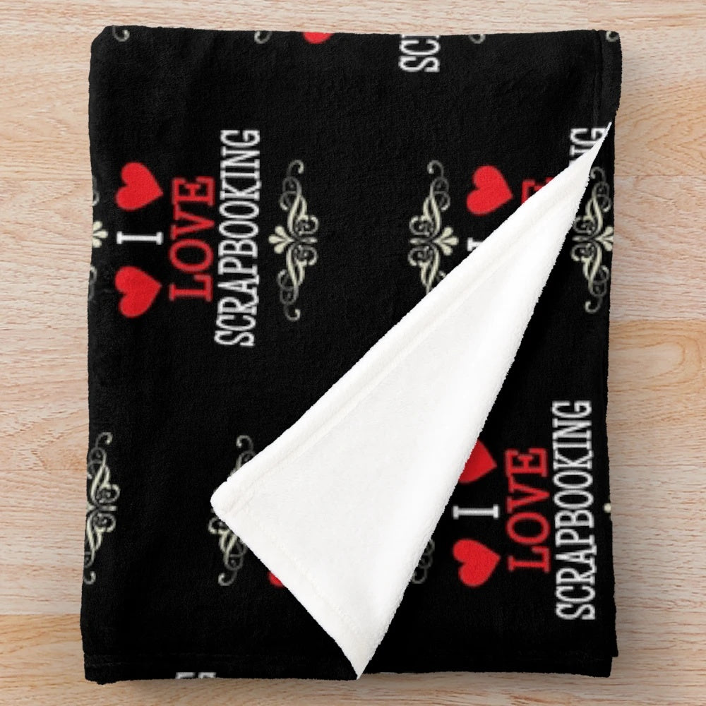 I Love Scrapbooking' plush blanket with scrapbooking-themed design