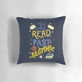 A plush, owl-themed decorative pillow with the text "I Read Past My Bedtime" in a whimsical typographic design.