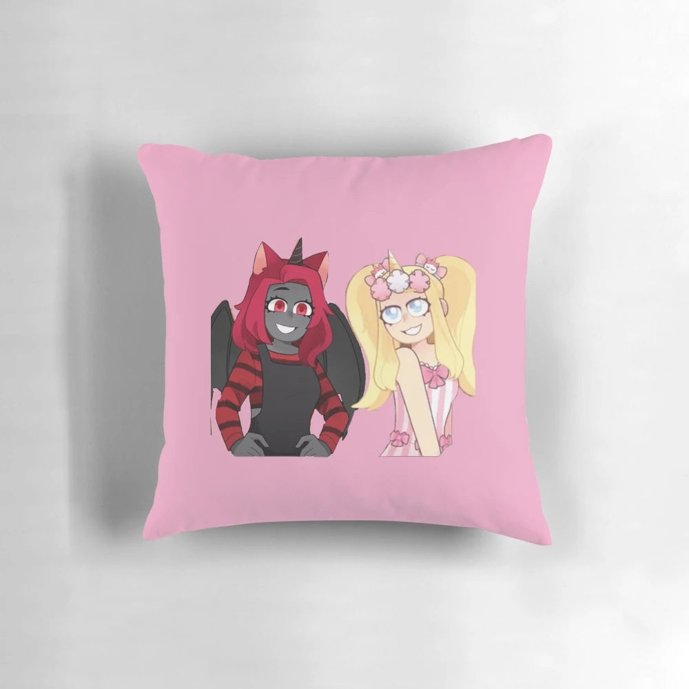 Soft plush pillow featuring the Iamsanna twins in a moody and cute design
