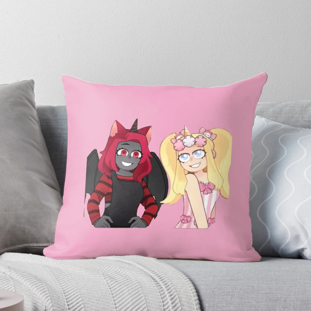 Soft plush pillow featuring the Iamsanna twins in a moody and cute design