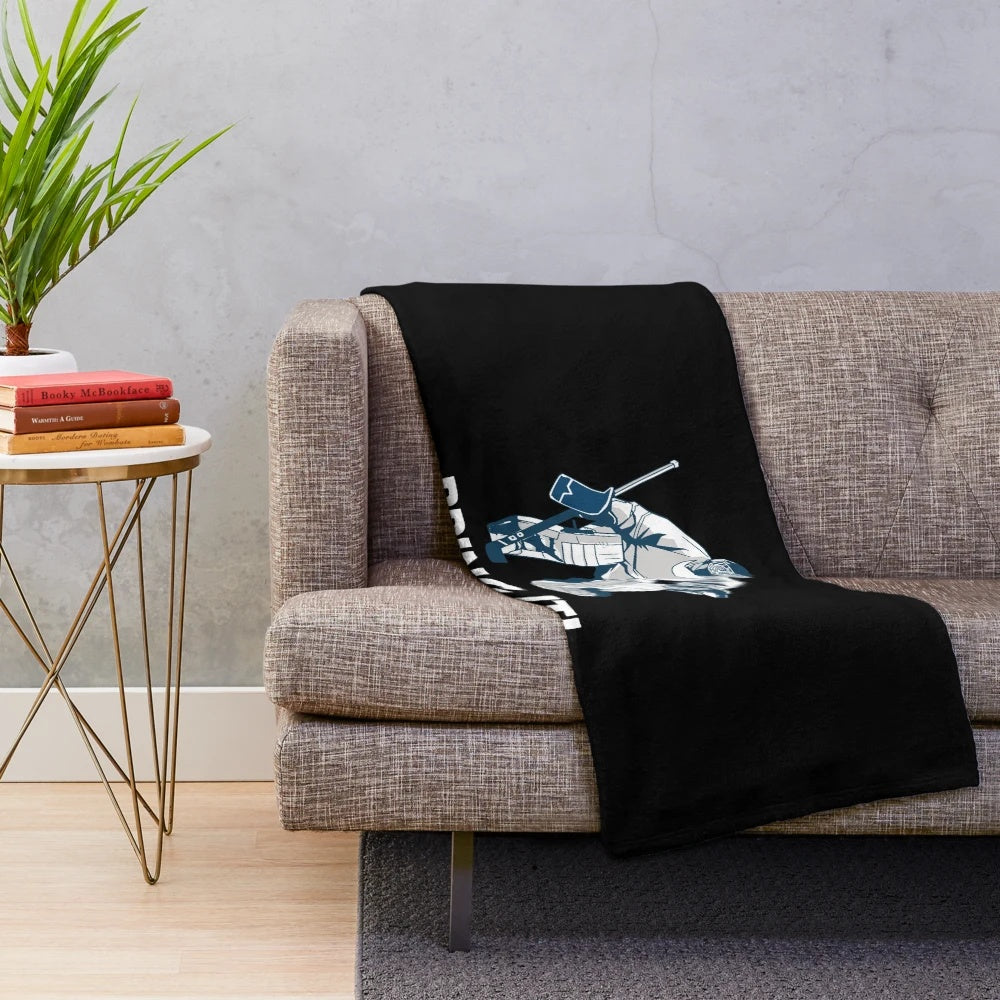Ice hockey goalie plush blanket with hockey player design