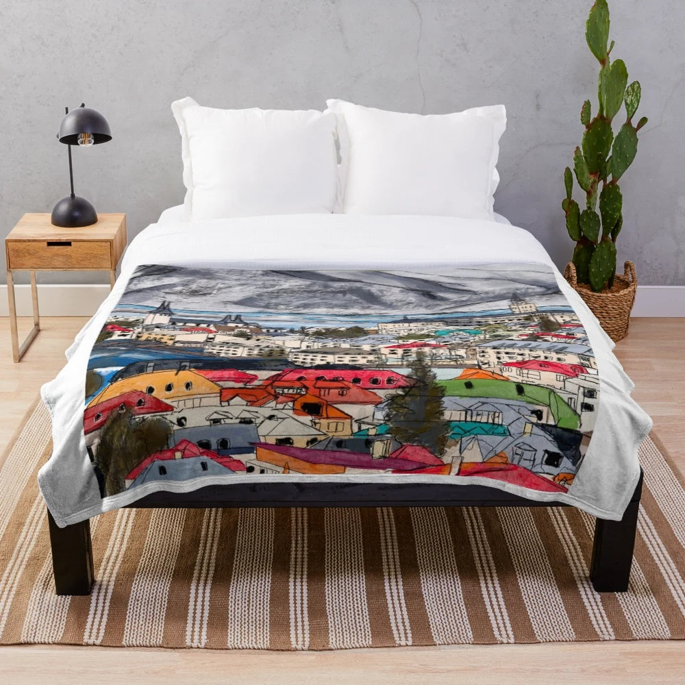 Soft, plush Iceland-inspired blanket with a cozy, impressionistic design