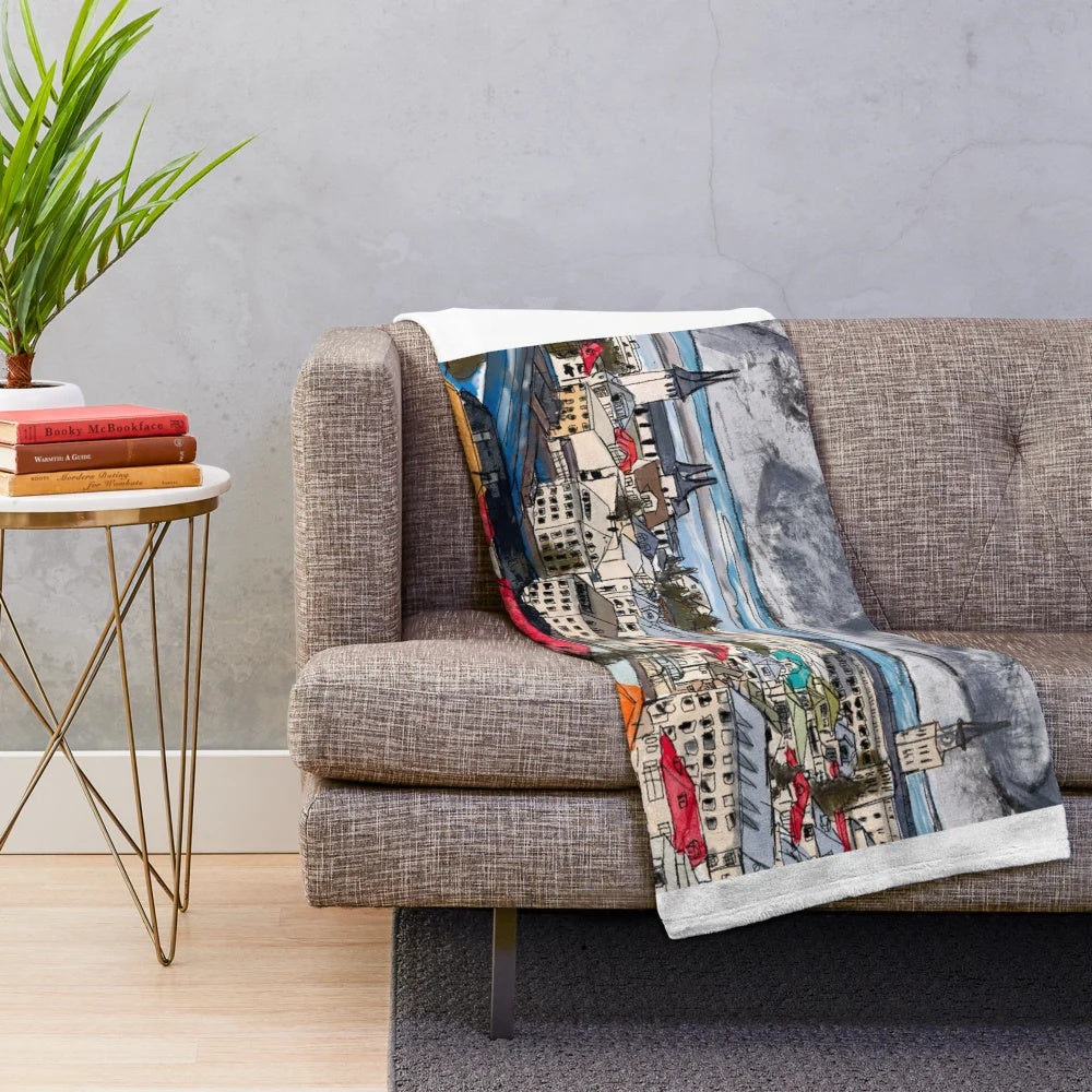 Soft, plush Iceland-inspired blanket with a cozy, impressionistic design