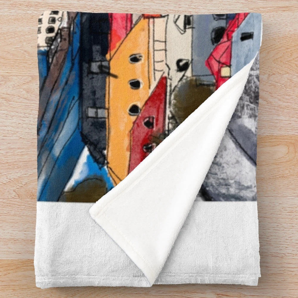 Soft, plush Iceland-inspired blanket with a cozy, impressionistic design