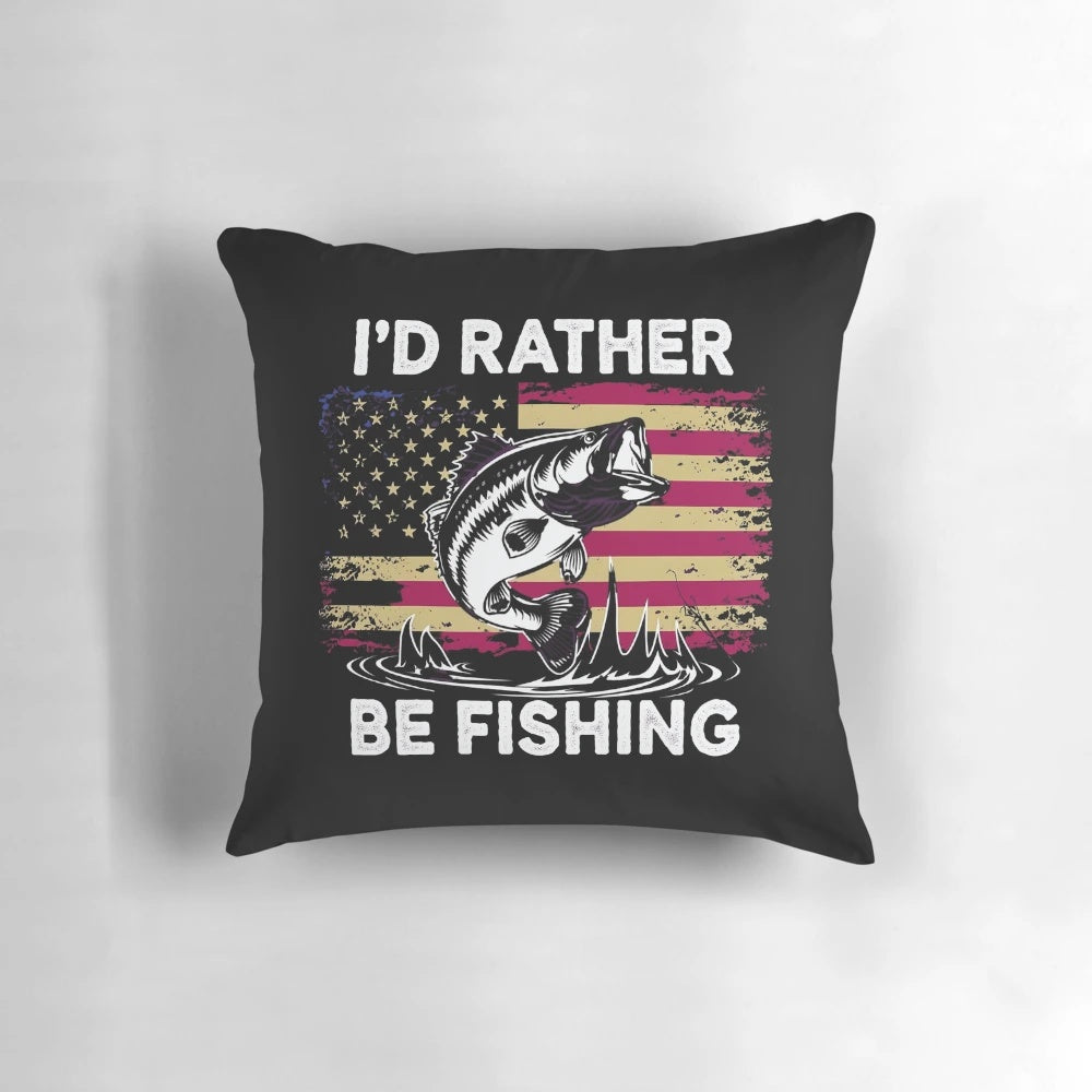 Cozy "I'd Rather Be Fishing" decorative throw pillow with a fishing theme