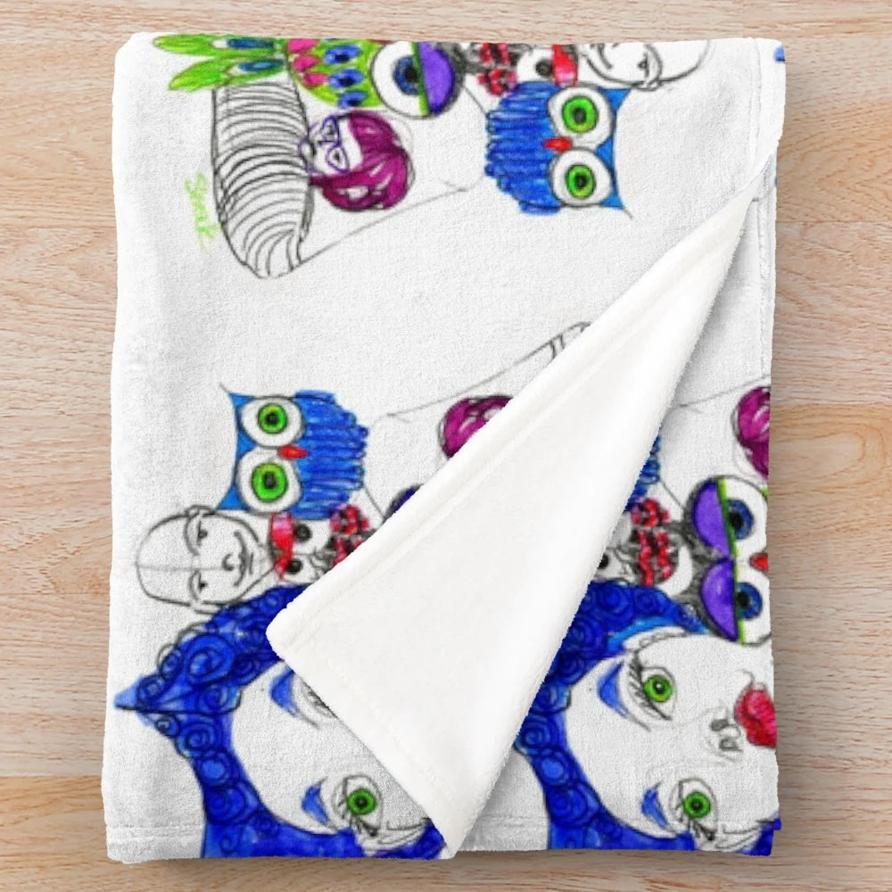 Cozy plush blanket featuring a delightful illustration of owls and a face design