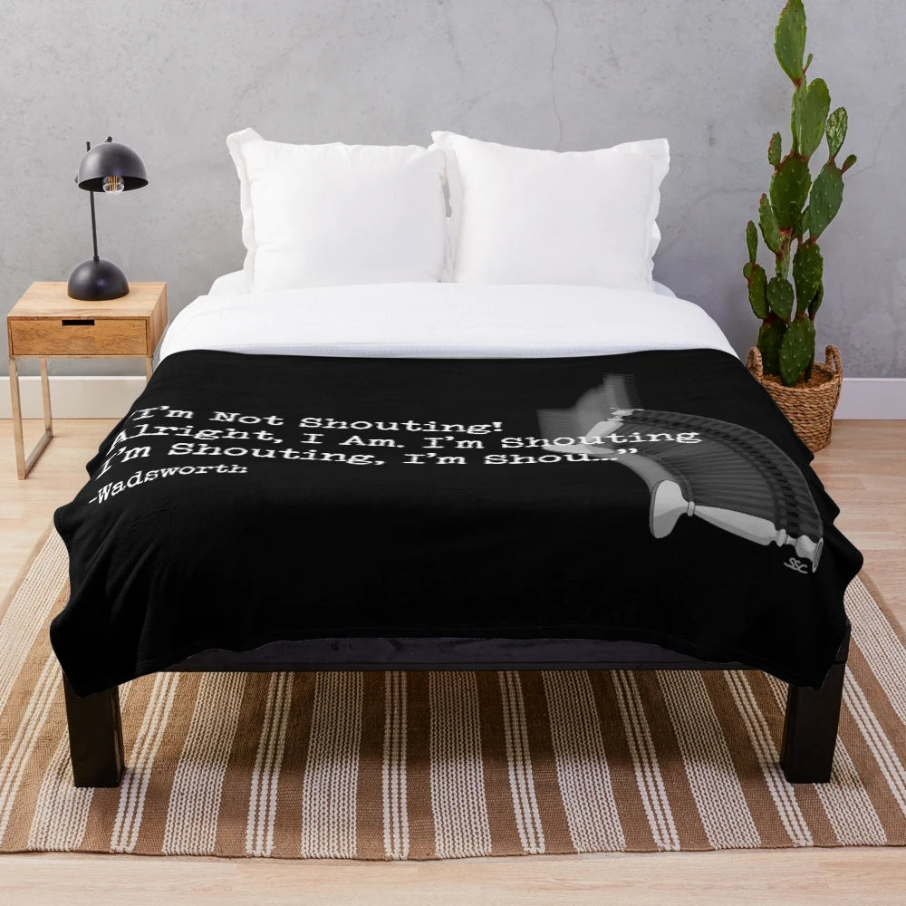 Soft and cozy plush blanket featuring a "I'm Not Shouting" quote from the classic Clue movie