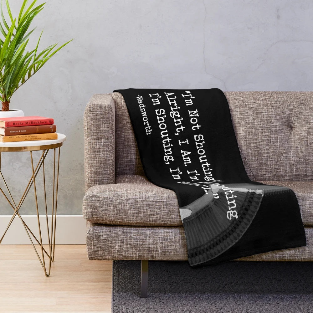 Soft and cozy plush blanket featuring a "I'm Not Shouting" quote from the classic Clue movie