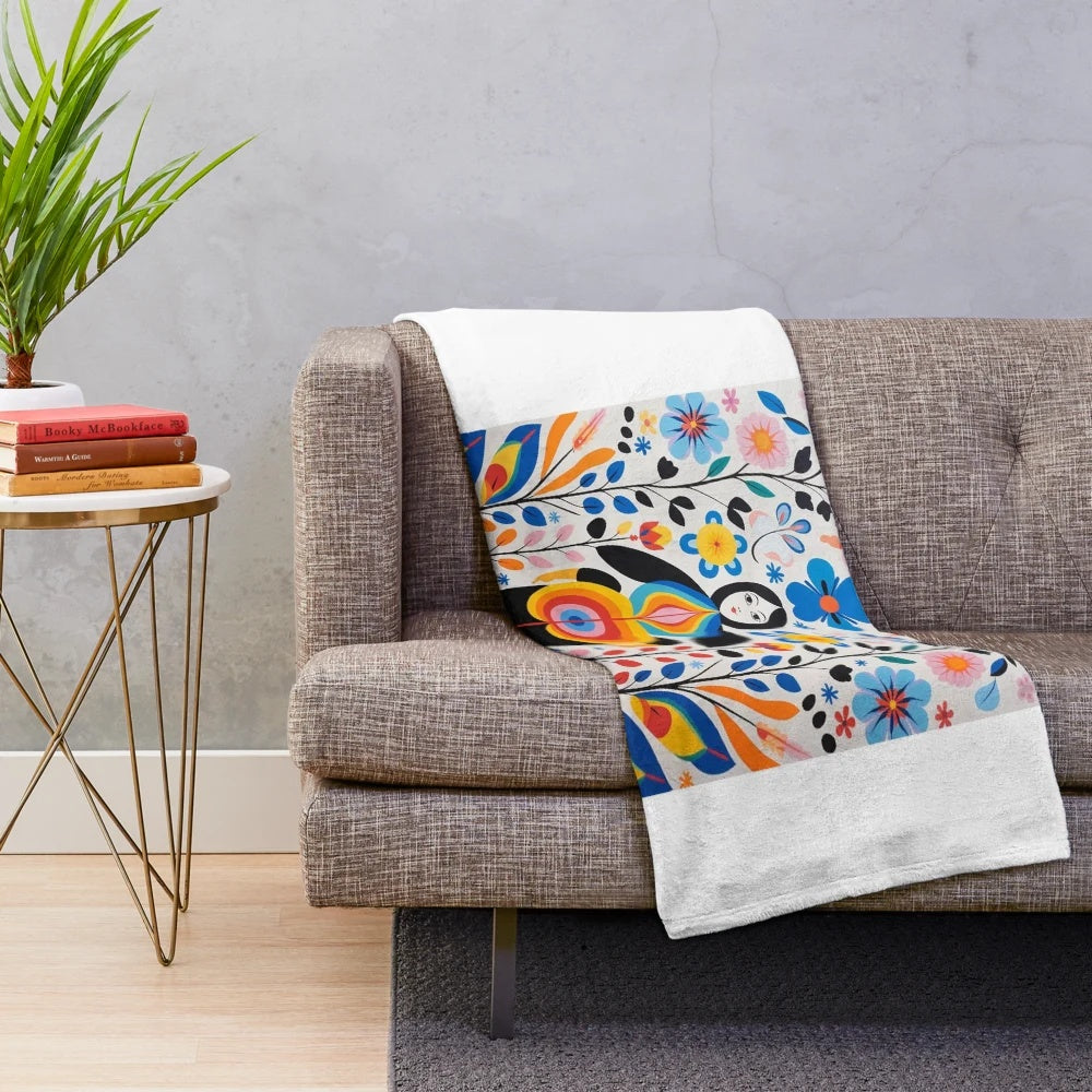 Inuit-inspired plush blanket with intricate tribal patterns