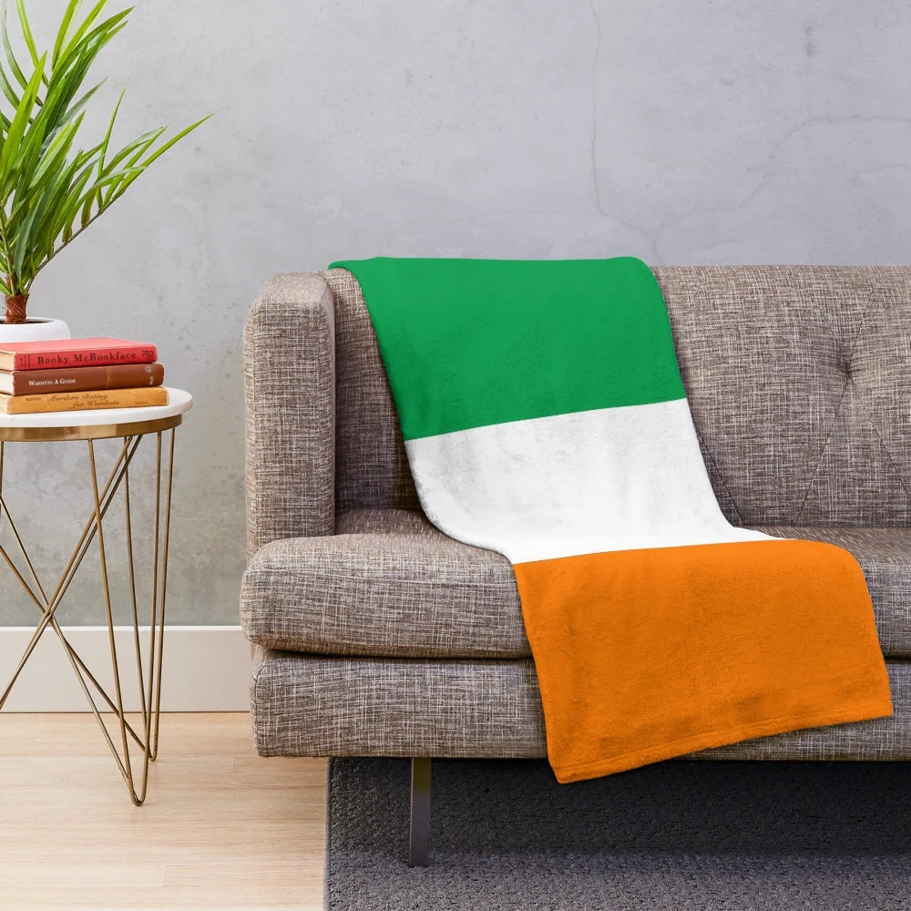 Soft and warm plush blanket featuring the iconic Irish flag design