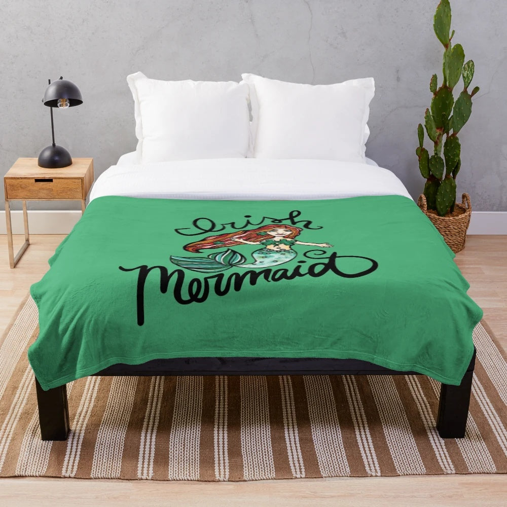 Irish mermaid plush blanket with soft, cozy material