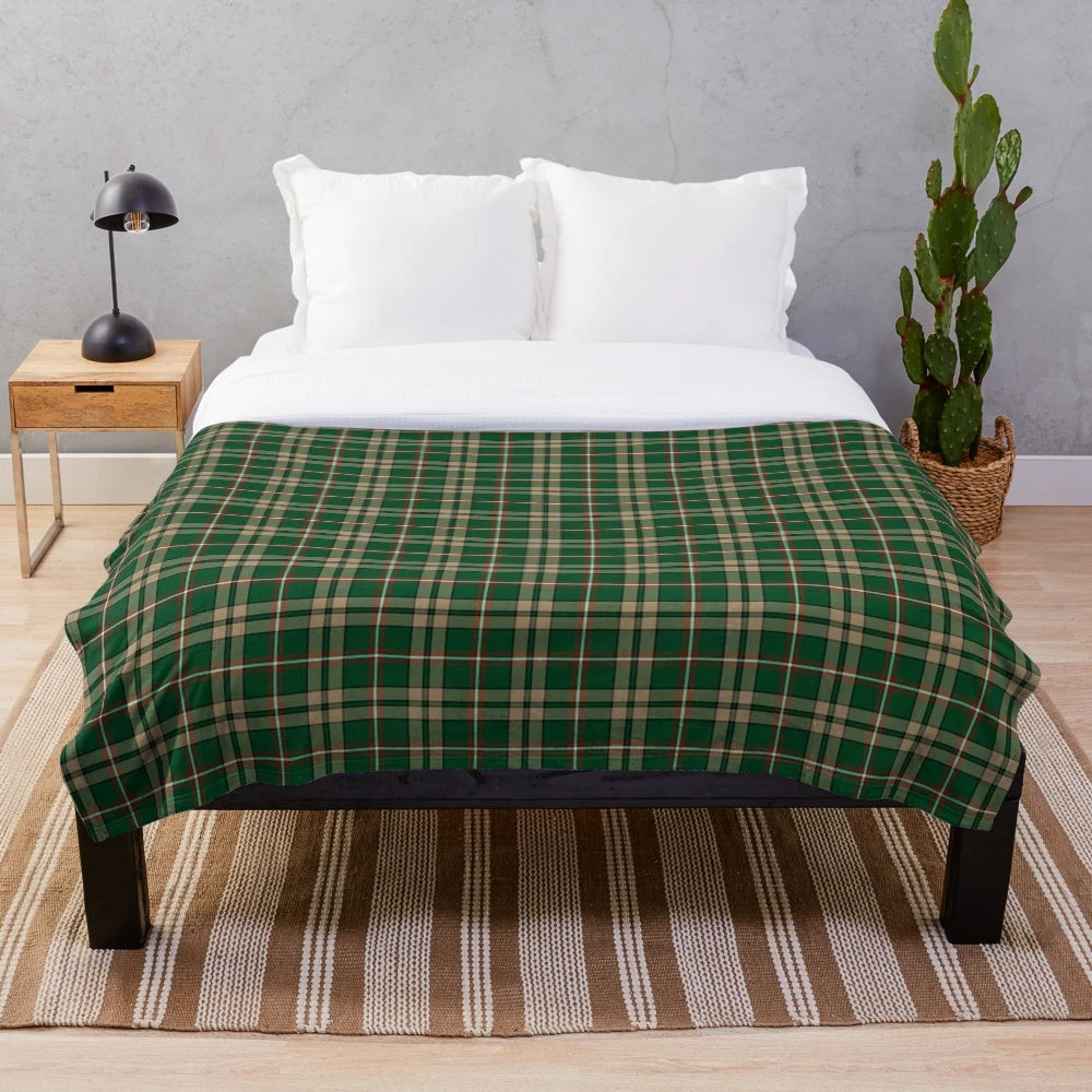 O'Neill clan tartan green and tan plaid plush throw blanket