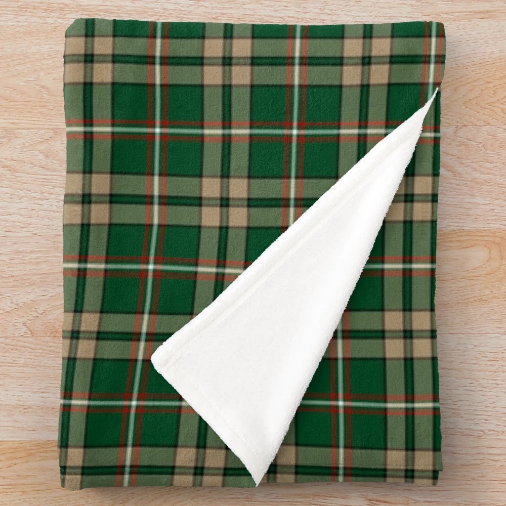 O'Neill clan tartan green and tan plaid plush throw blanket