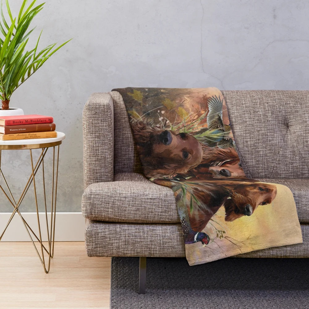 Irish Setter and Pheasant Plush Blanket for Hunting Enthusiasts