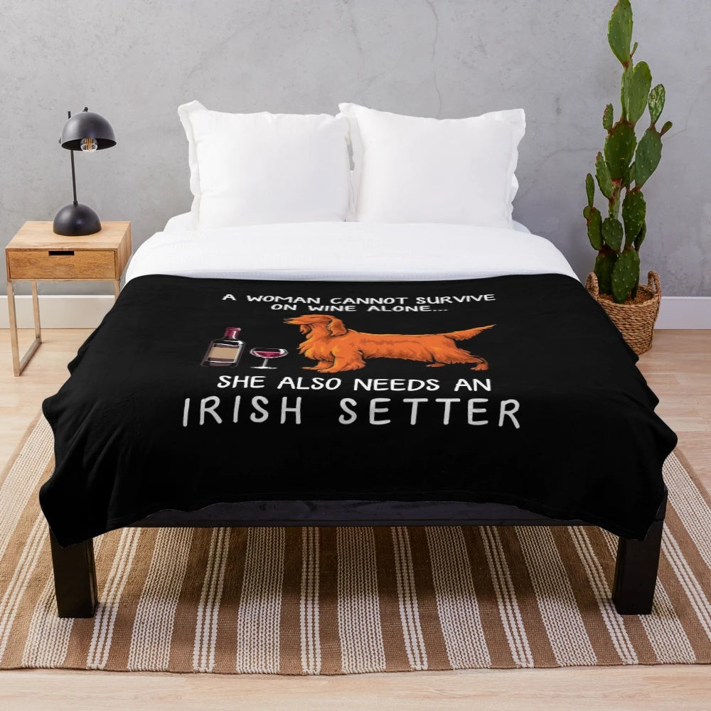 Plush blanket featuring an Irish Setter dog and wine design