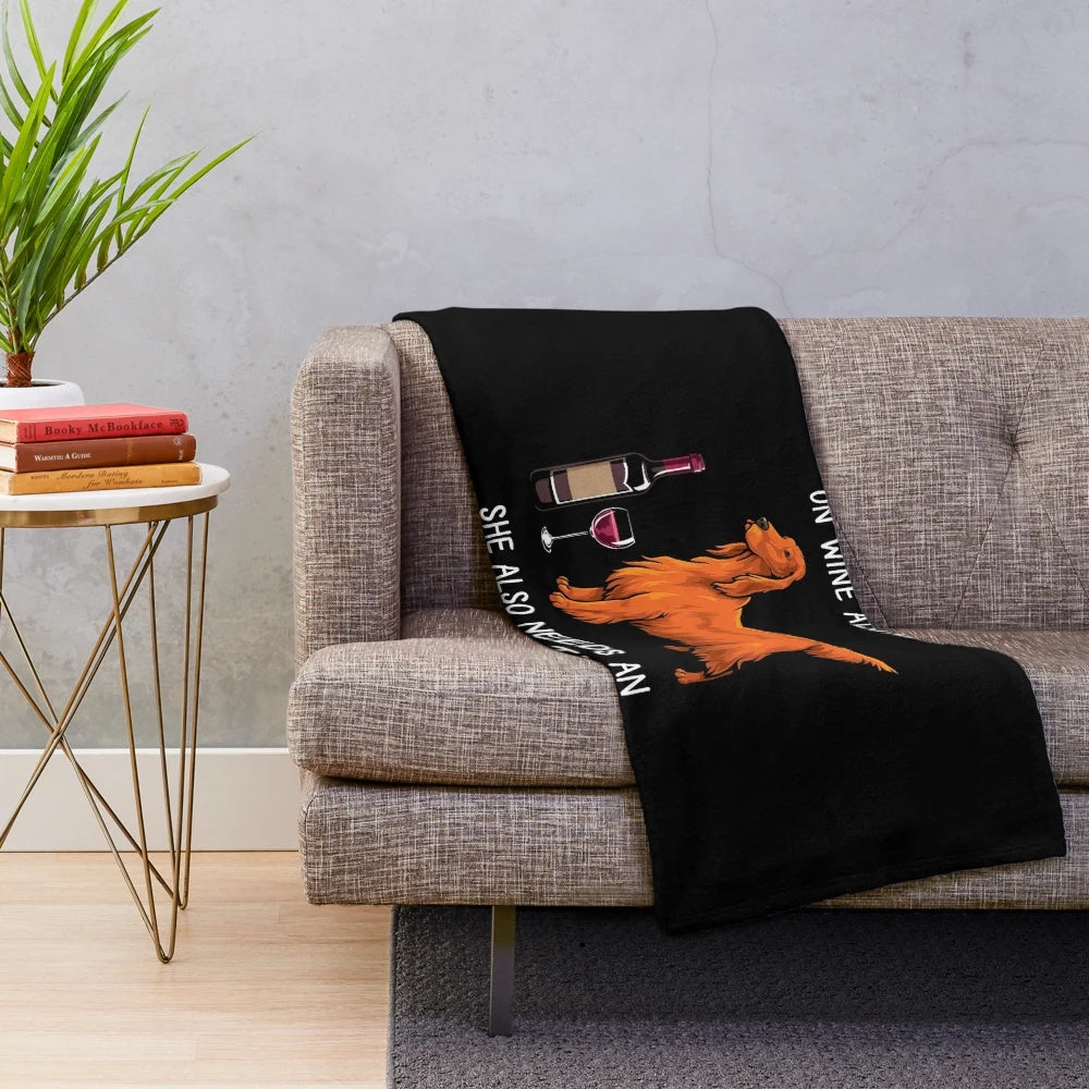 Plush blanket featuring an Irish Setter dog and wine design