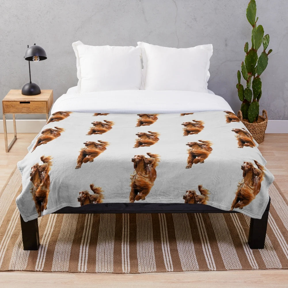 Soft and snuggly plush blanket featuring an illustration of a beautiful Irish Setter dog