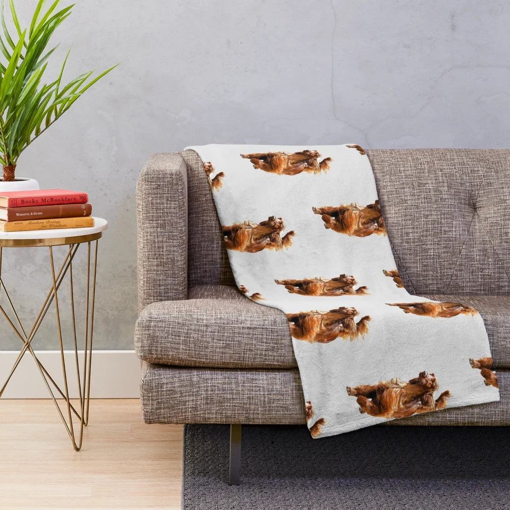 Soft and snuggly plush blanket featuring an illustration of a beautiful Irish Setter dog