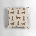 Stylish throw pillow featuring a colorful pattern of Irish Setter dogs