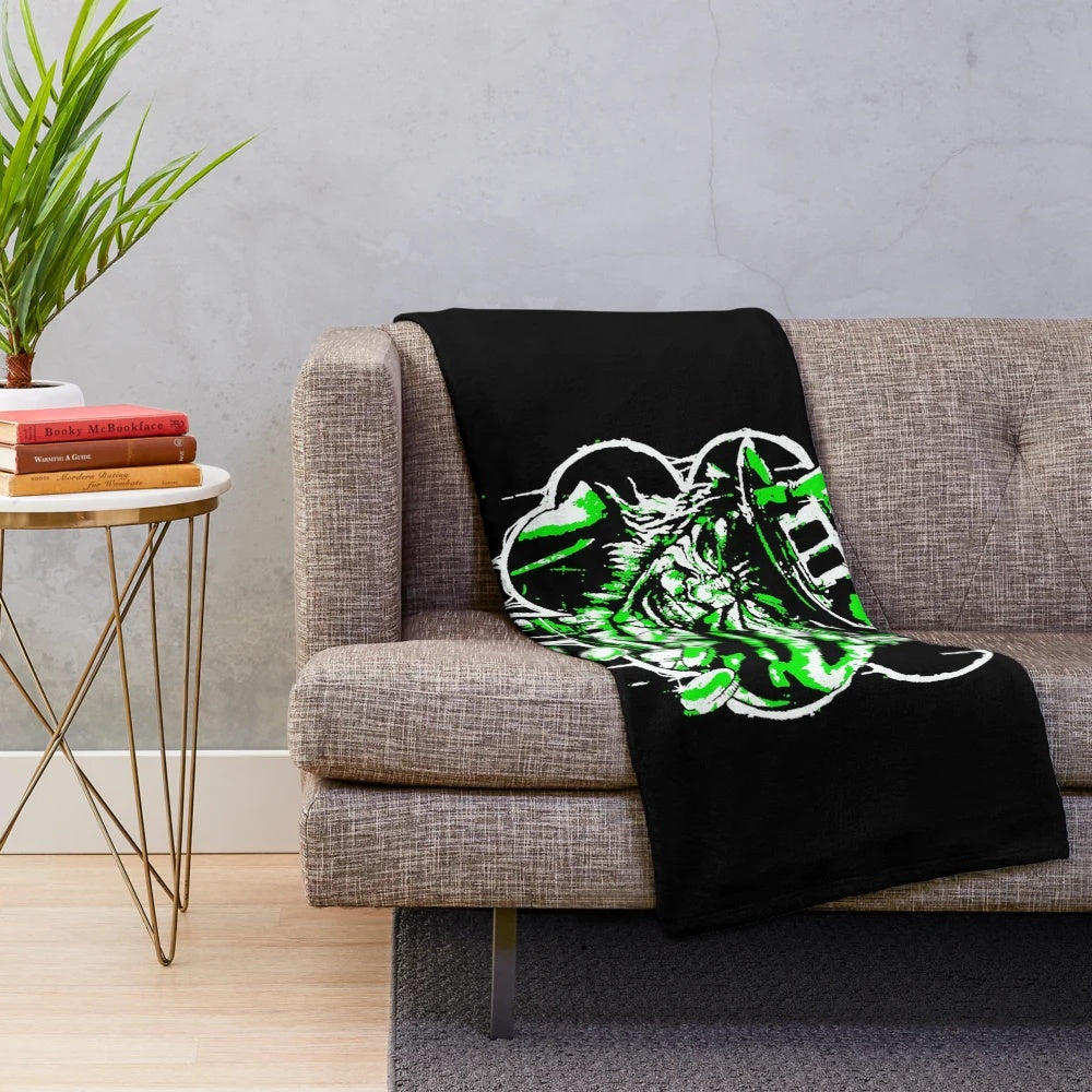 Cozy plush blanket featuring a leprechaun character from a popular horror movie