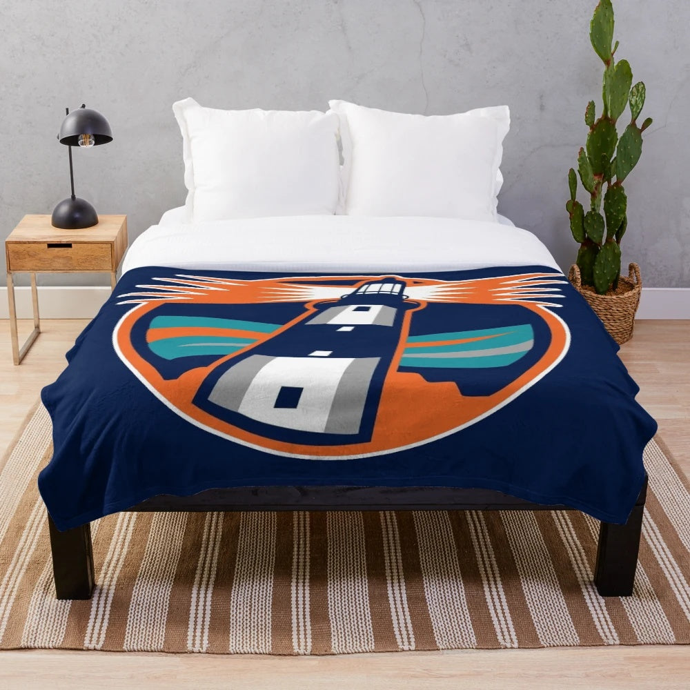 Islander-themed plush blanket with retro hockey design