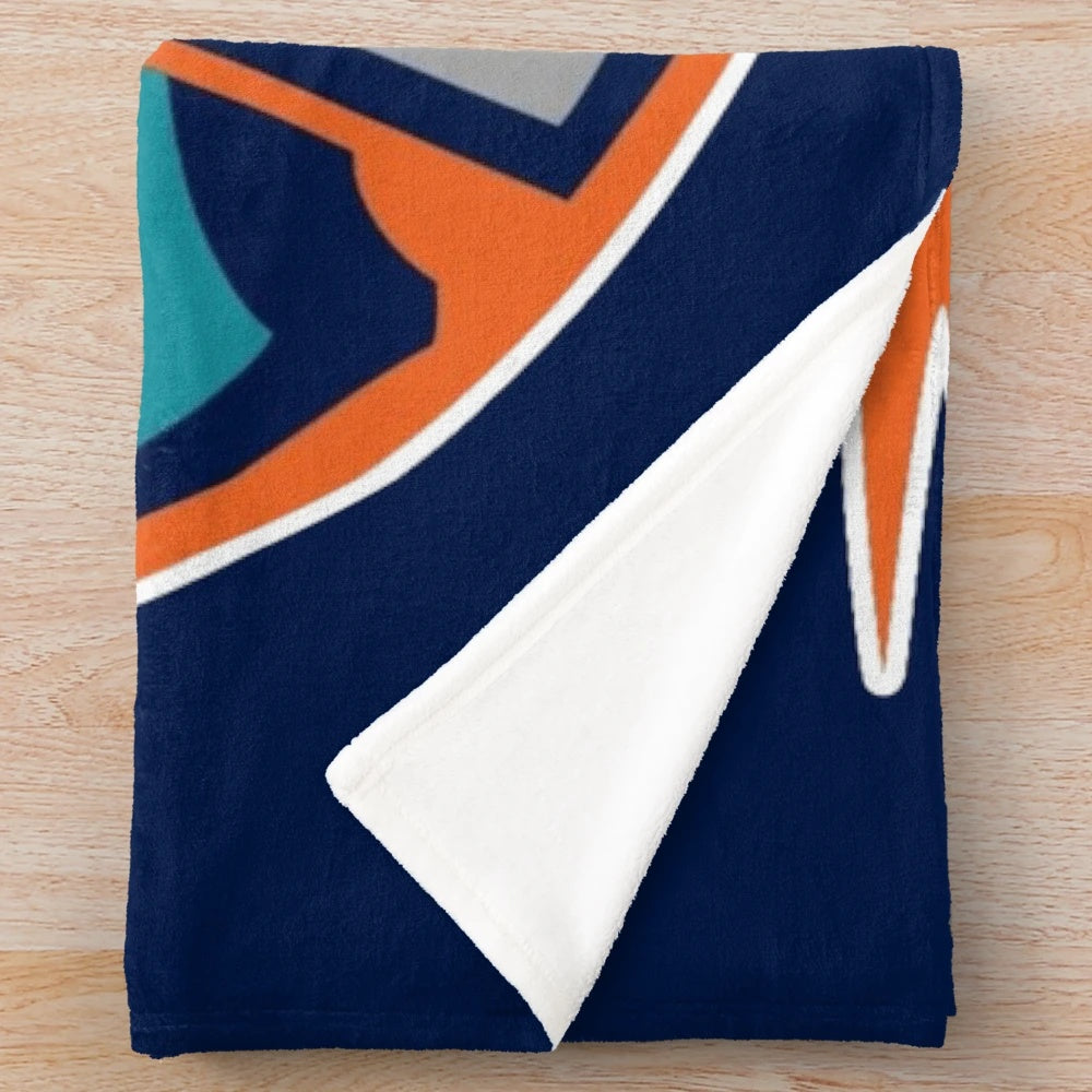 Islander-themed plush blanket with retro hockey design