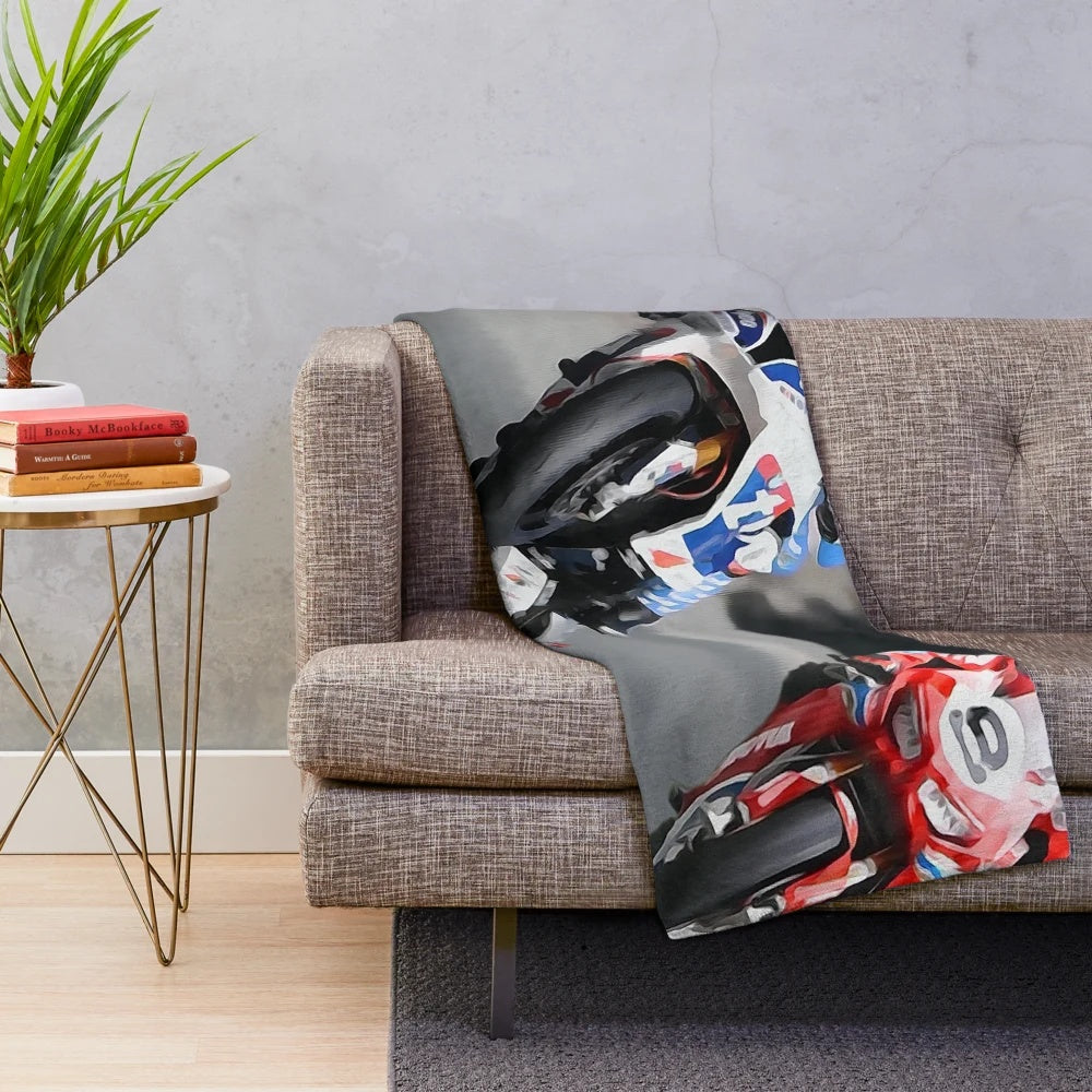 Isle of Man TT inspired plush blanket for motorcycle enthusiasts