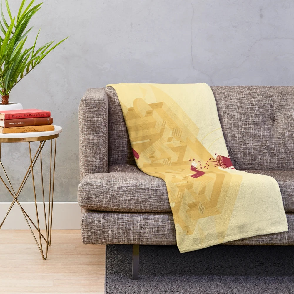 Plush blanket featuring an isometric design inspired by the game Monument Journey
