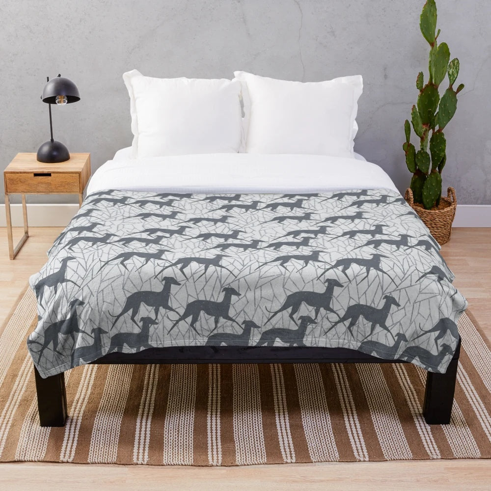 Italian Greyhound plush blanket featuring a detailed illustration of the sighthound breed