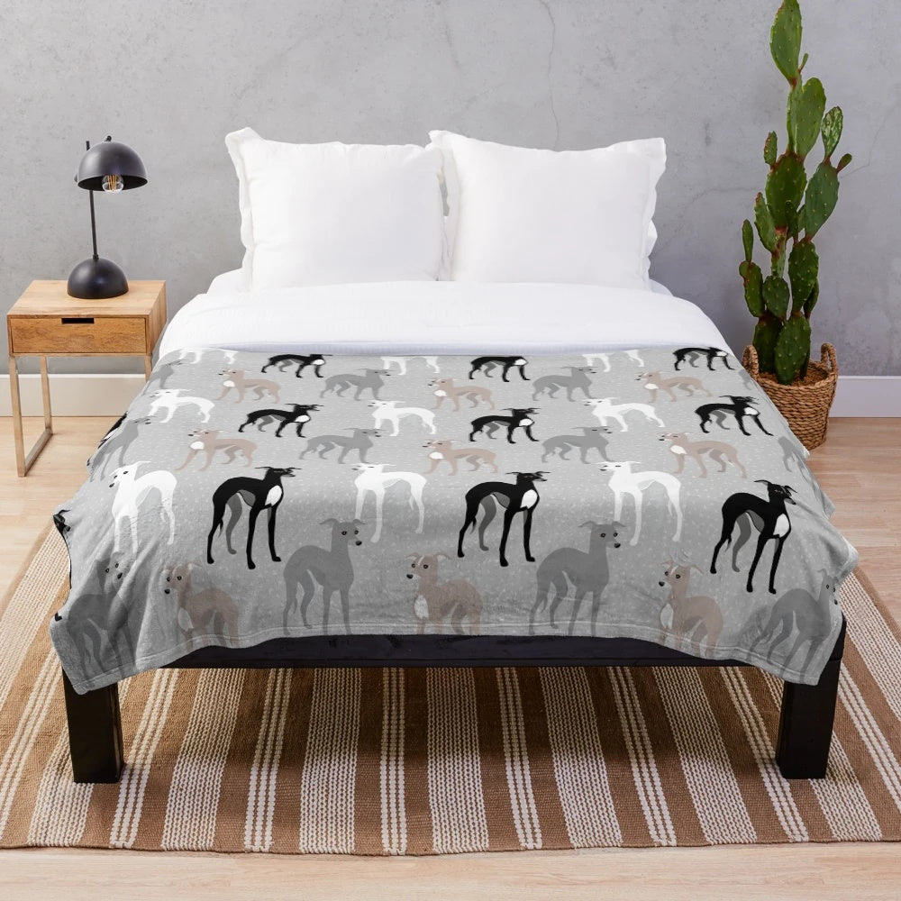 Italian Greyhound Plush Blanket with Variety of Breed Colors
