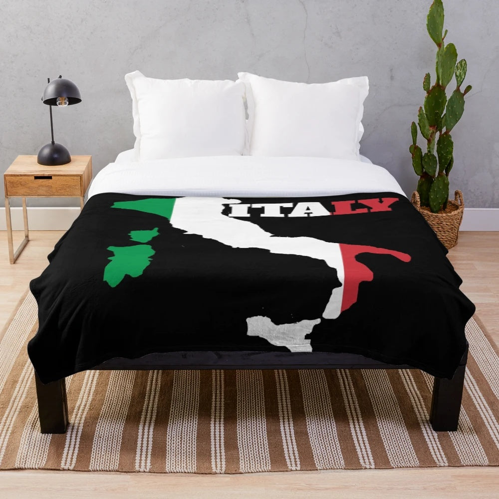 Soft, plush blanket featuring a detailed map and flag of Italy